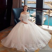 2019 Fairy Girls Frocks Fairy Off Shoulder Beaded Pearls Luxury First Wedding Dress Made in China